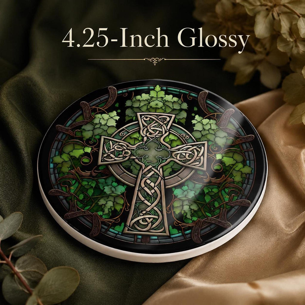 Celtic Coaster, Green Ceramic Drink Mat with Glossy or Matte Finish