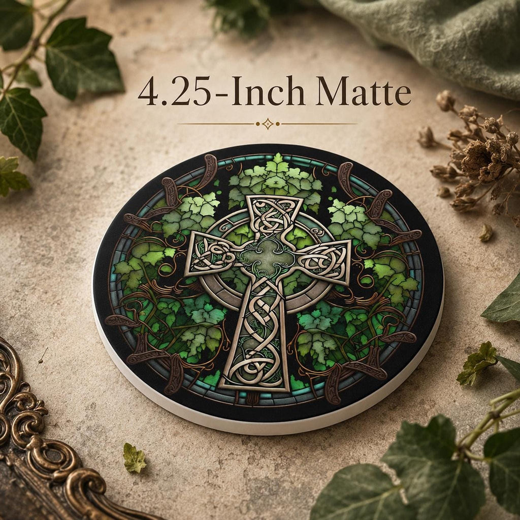 Celtic Coaster, Green Ceramic Drink Mat with Glossy or Matte Finish