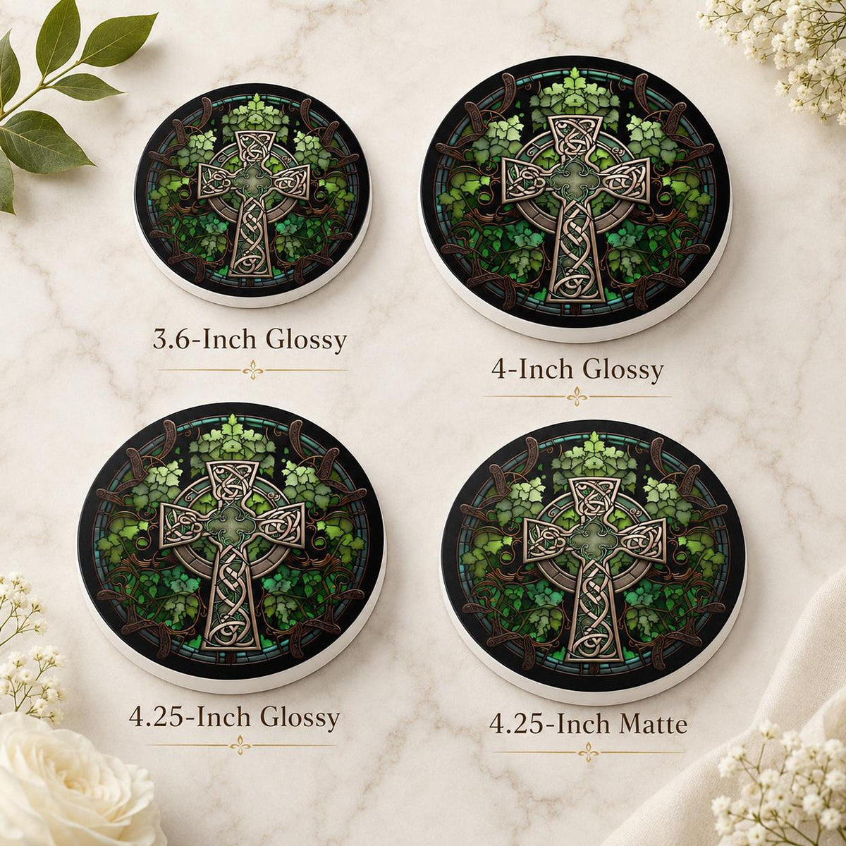 Celtic Coaster, Green Ceramic Drink Mat with Glossy or Matte Finish