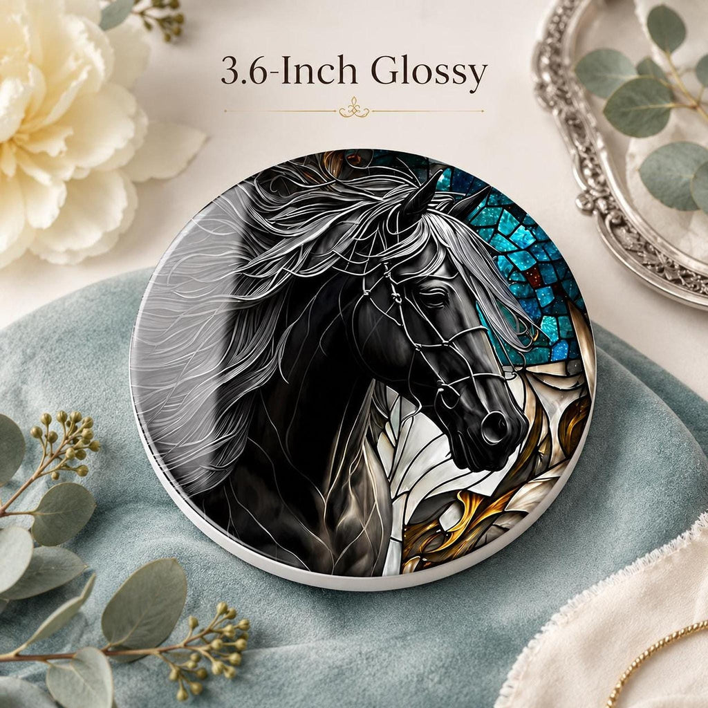 Horse Coaster, Black Ceramic with Art Glass Style Design