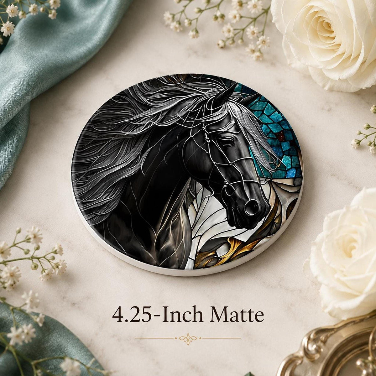 Horse Coaster, Black Ceramic with Art Glass Style Design