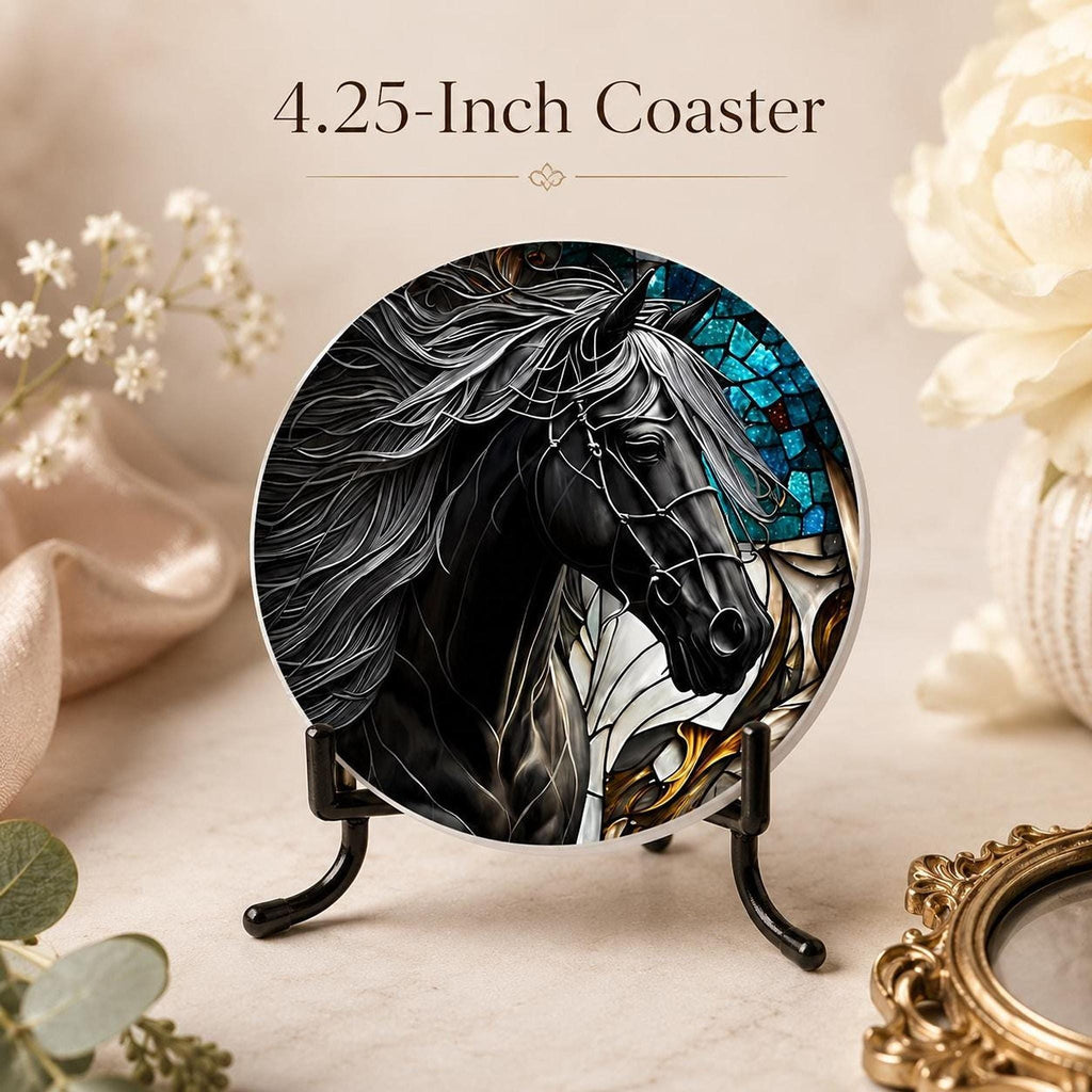 Horse Coaster, Black Ceramic with Art Glass Style Design