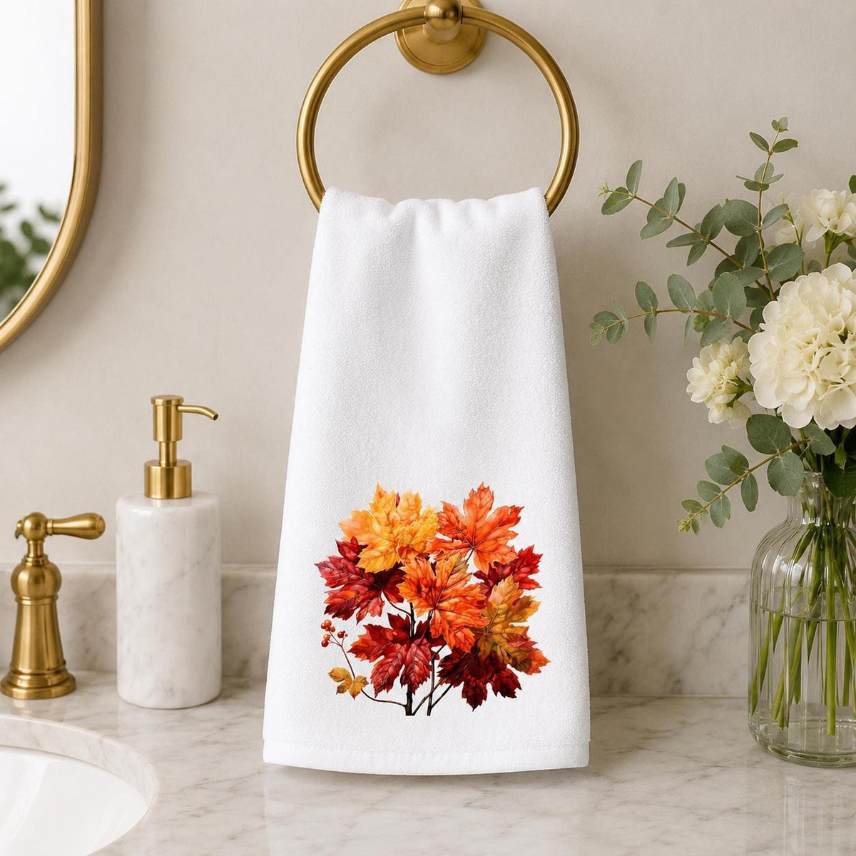 Autumn Hand Towel with Vibrant Fall Colors, Decorative Bathroom