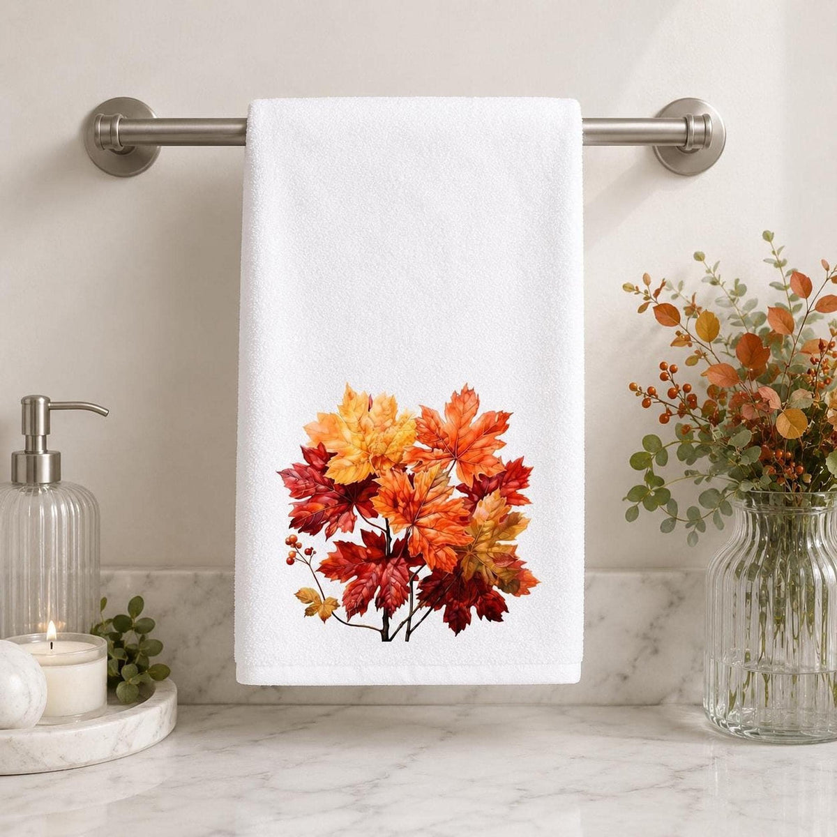 Autumn Hand Towel with Vibrant Fall Colors, Decorative Bathroom