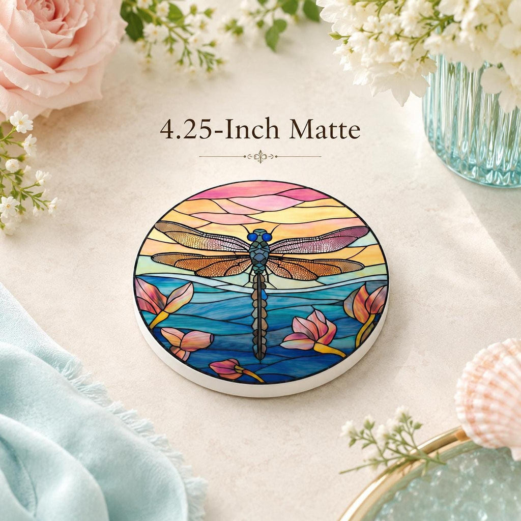 Dragonfly Coaster, Floral Drink Mat with Water Lily Design