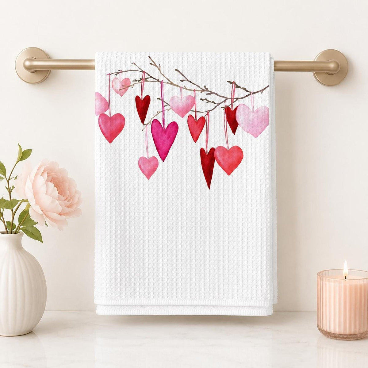 Valentine Towel with Watercolor Heart Design in Soft Microfiber