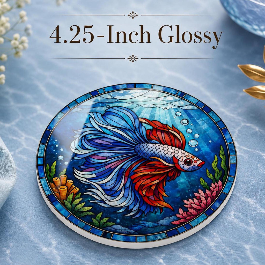 Betta Fish Coaster, Colorful Ceramic Drink for Lovers