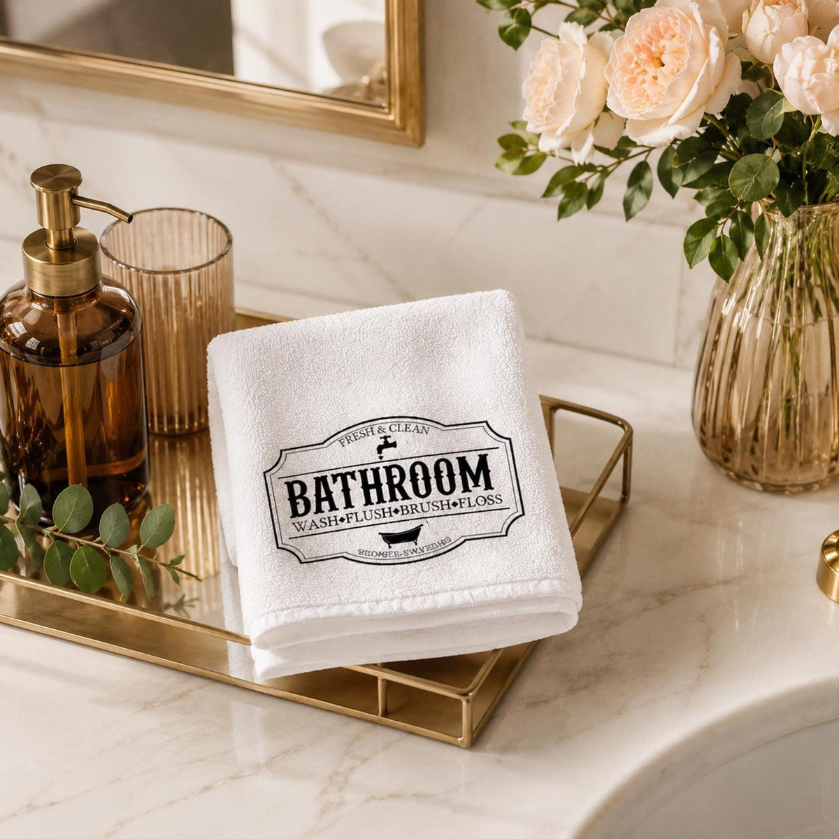 Bathroom Hand Towel, Soft Cotton Terrycloth with Vintage Design