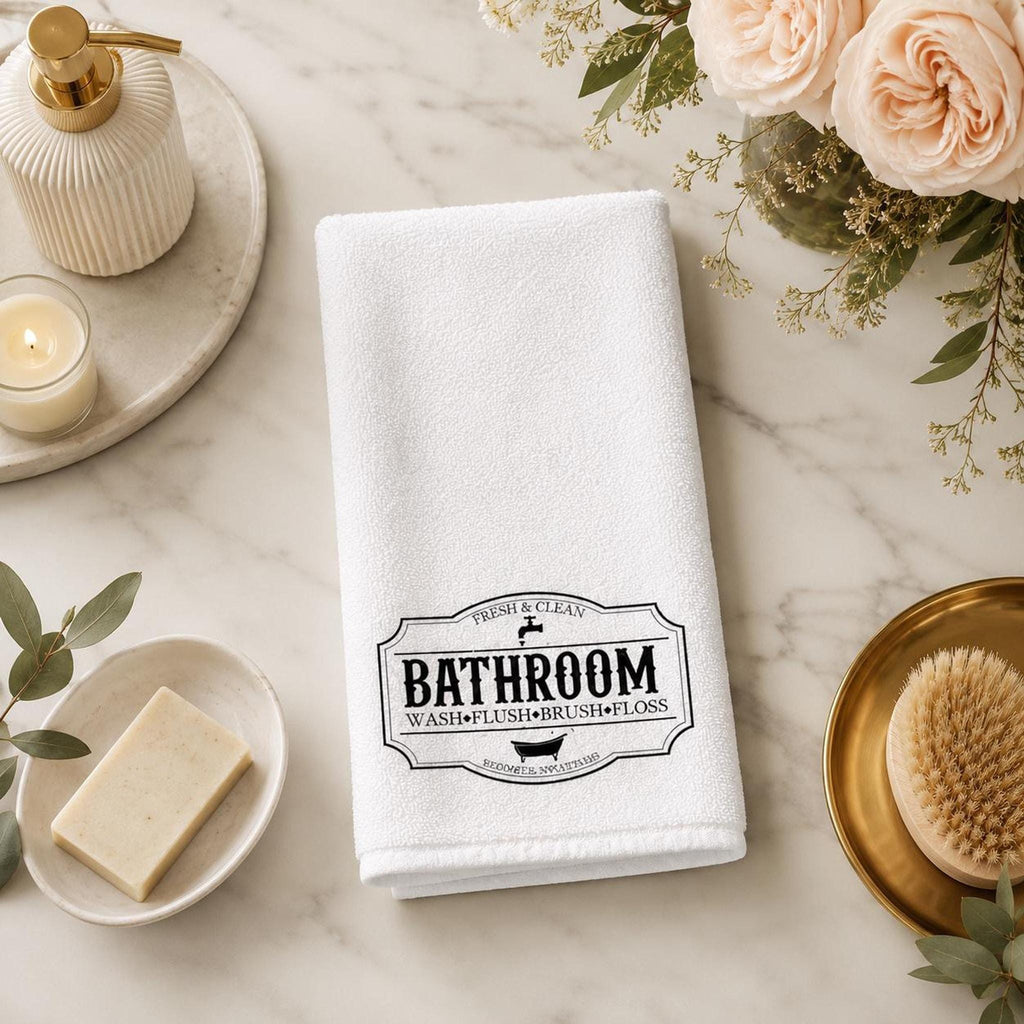 Bathroom Hand Towel, Soft Cotton Terrycloth with Vintage Design