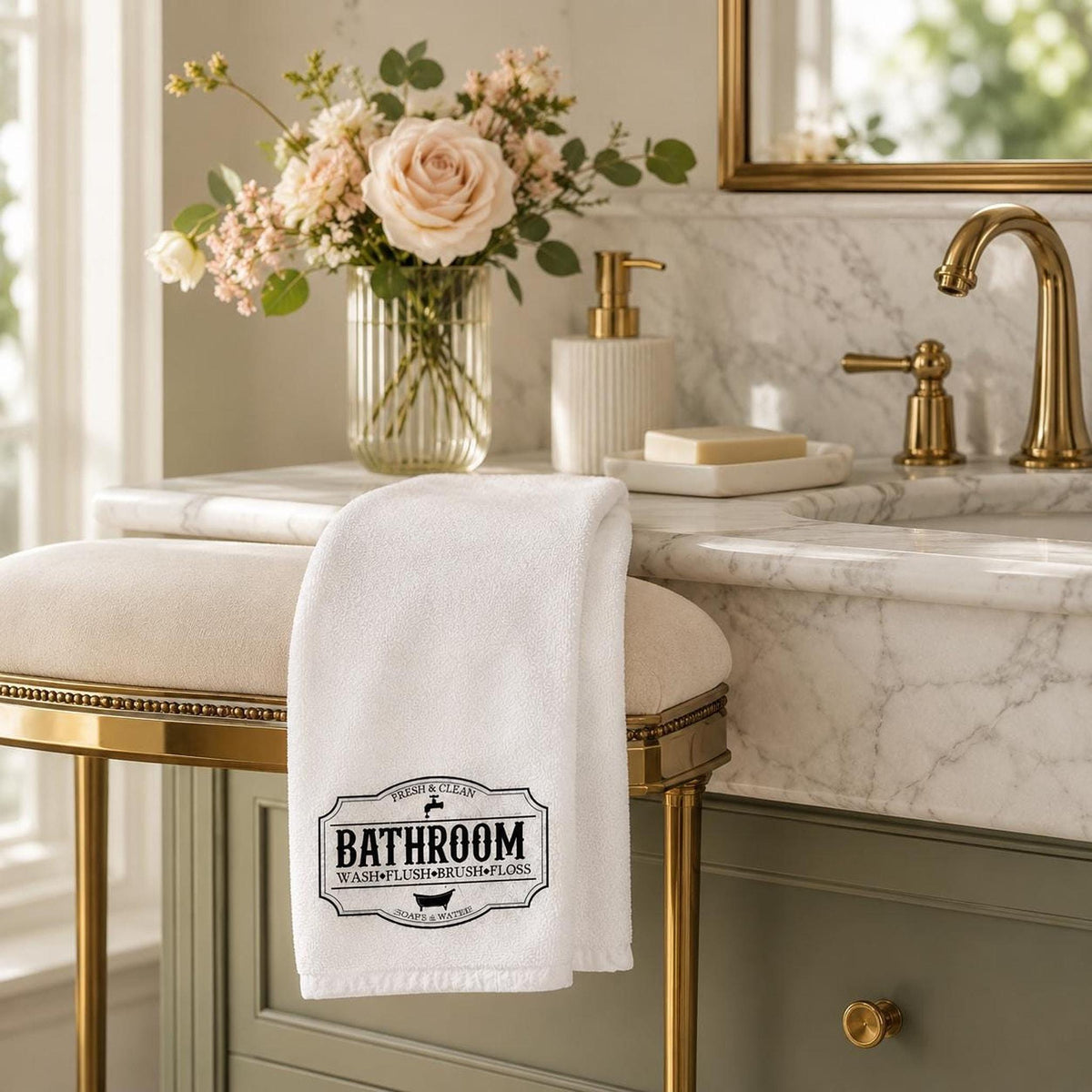 Bathroom Hand Towel, Soft Cotton Terrycloth with Vintage Design