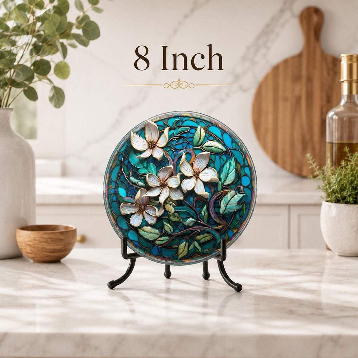 Floral Glass Cutting Board, Round Tempered Charcuterie Tray