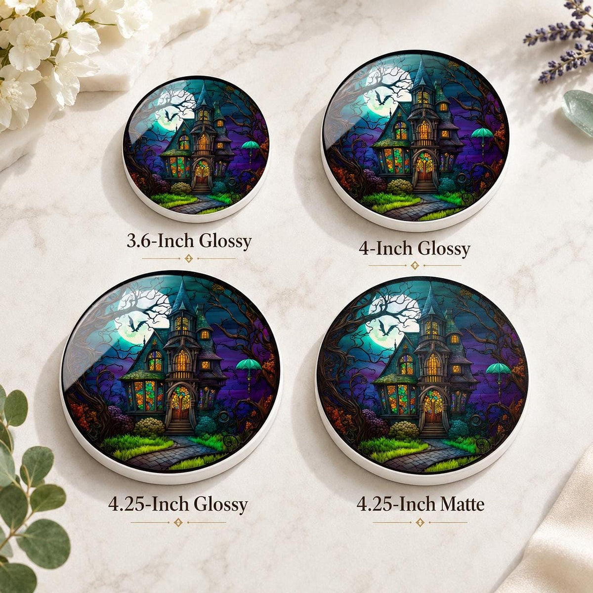 Haunted Coaster with Spooky Victorian Mansion Design, Ceramic Drink Mat