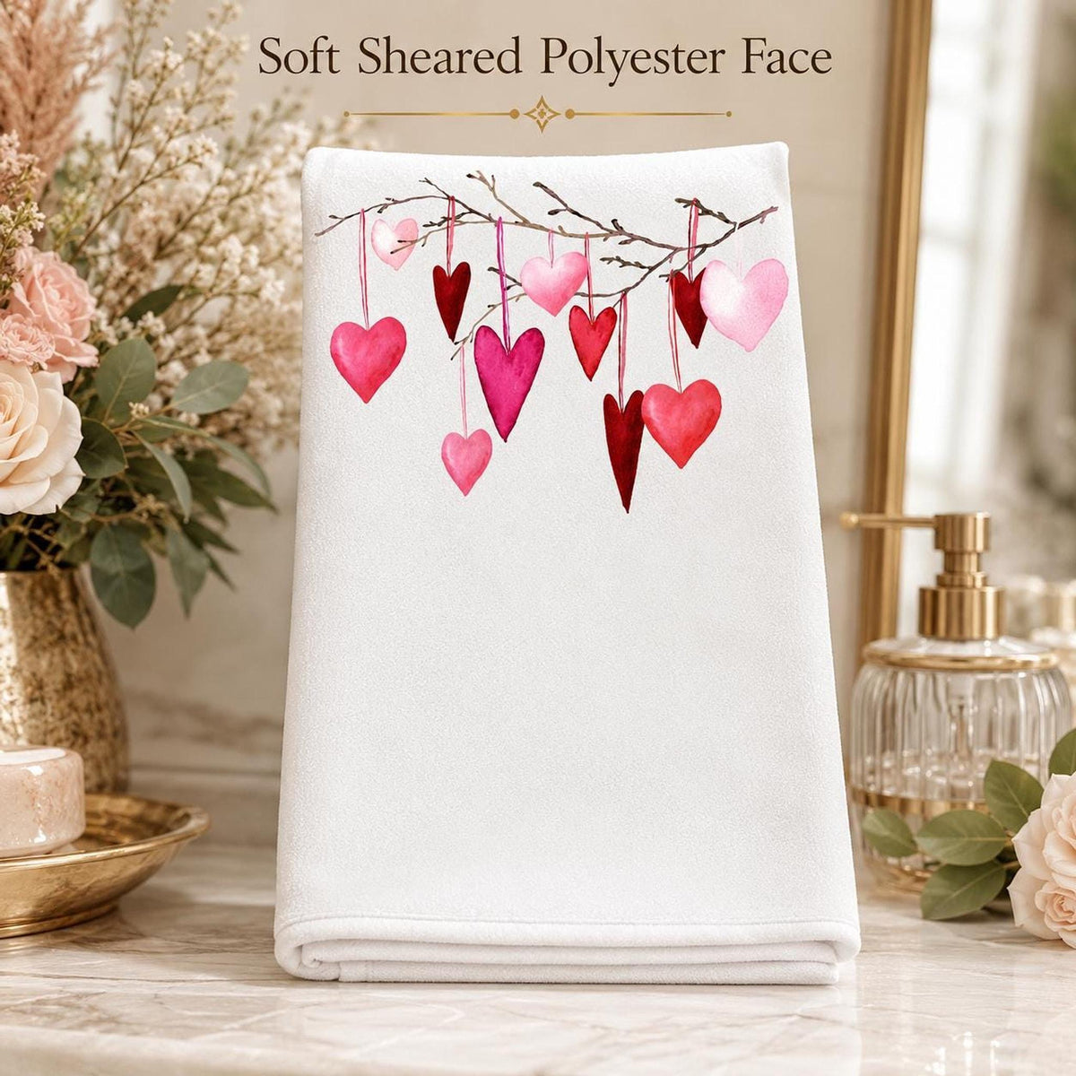 Valentine Towel with Heart Design, Romantic Fingertip Guest in Pink and Red