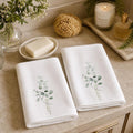 Eucalyptus Towel Set, White Botanical Hand for Spa Bathroom Decor