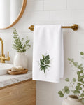 Fern Hand Towel, White Botanical Bath Decor with Greenery Design