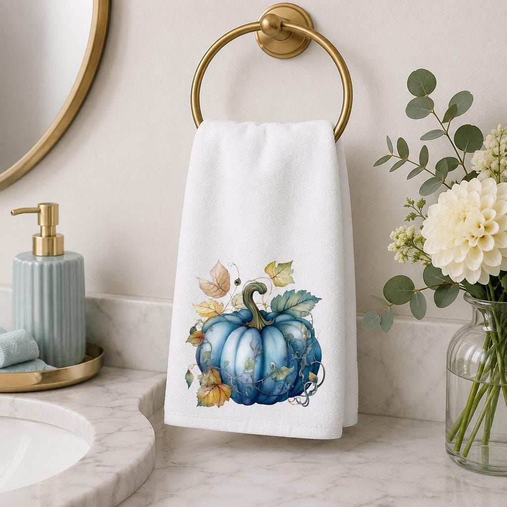 Blue Pumpkin Towel, Elegant Fall Hand for Hostess Gift