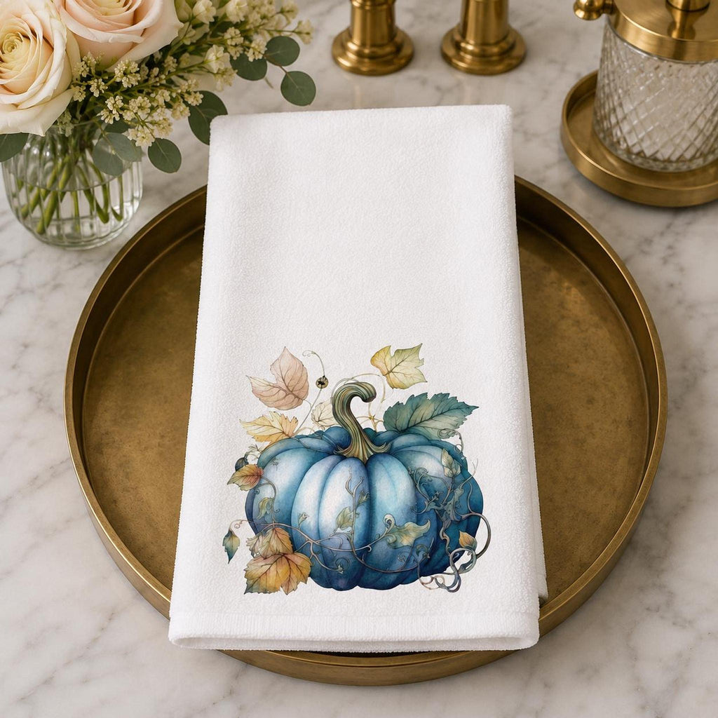 Blue Pumpkin Towel, Elegant Fall Hand for Hostess Gift