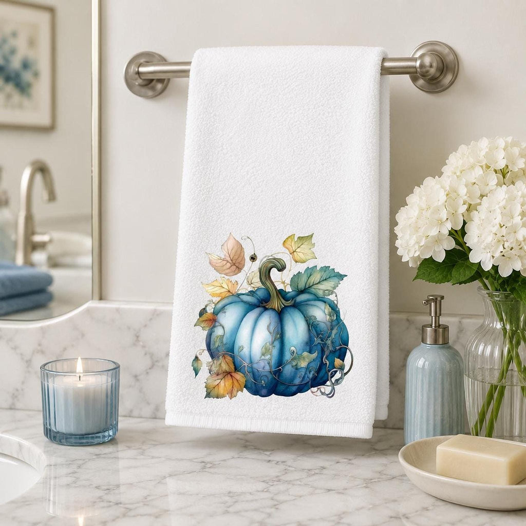 Blue Pumpkin Towel, Elegant Fall Hand for Hostess Gift