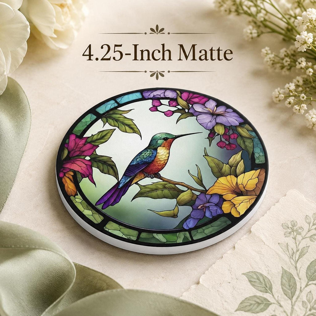 Hummingbird Coaster, Colorful Ceramic Drink Mat with Floral Design