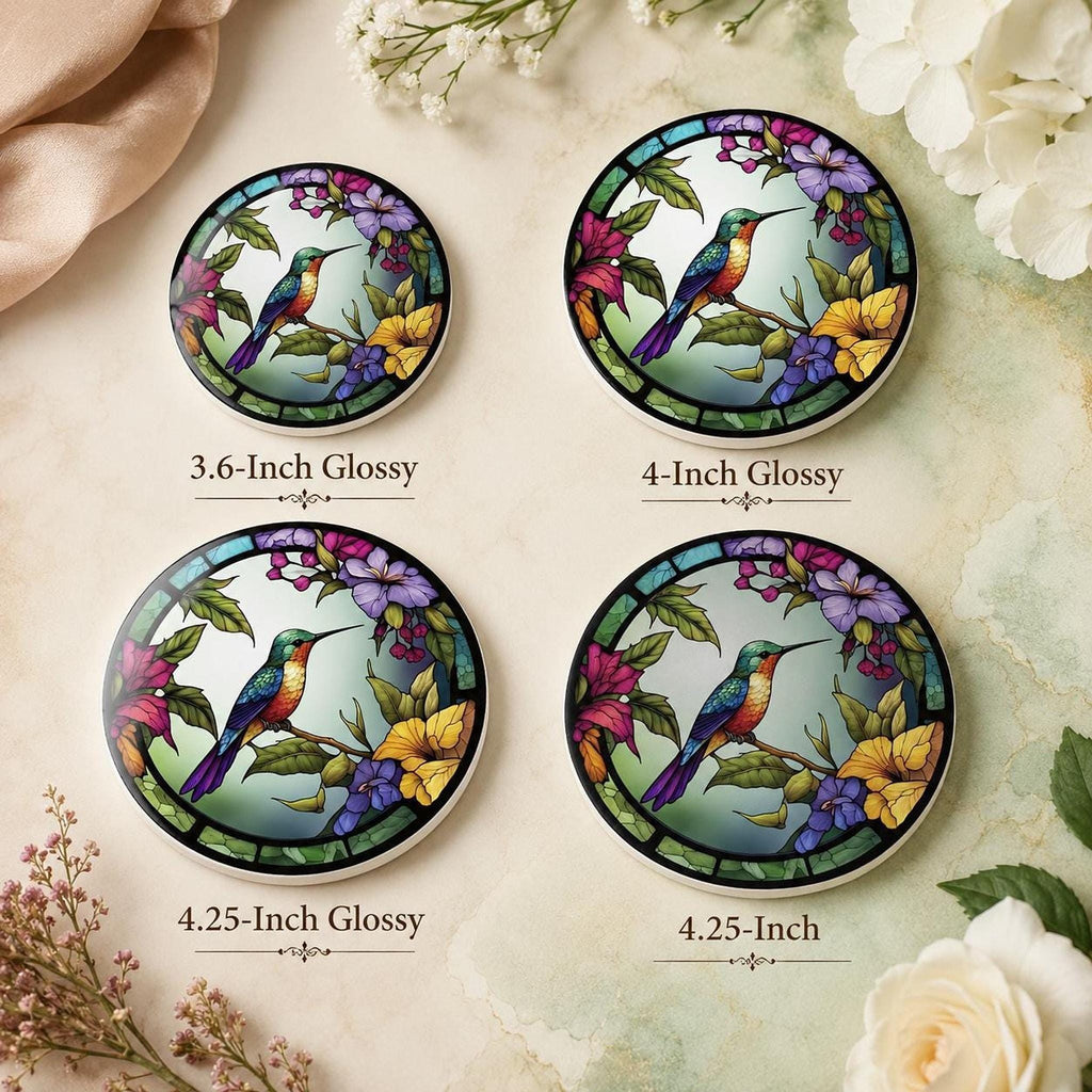 Hummingbird Coaster, Colorful Ceramic Drink Mat with Floral Design
