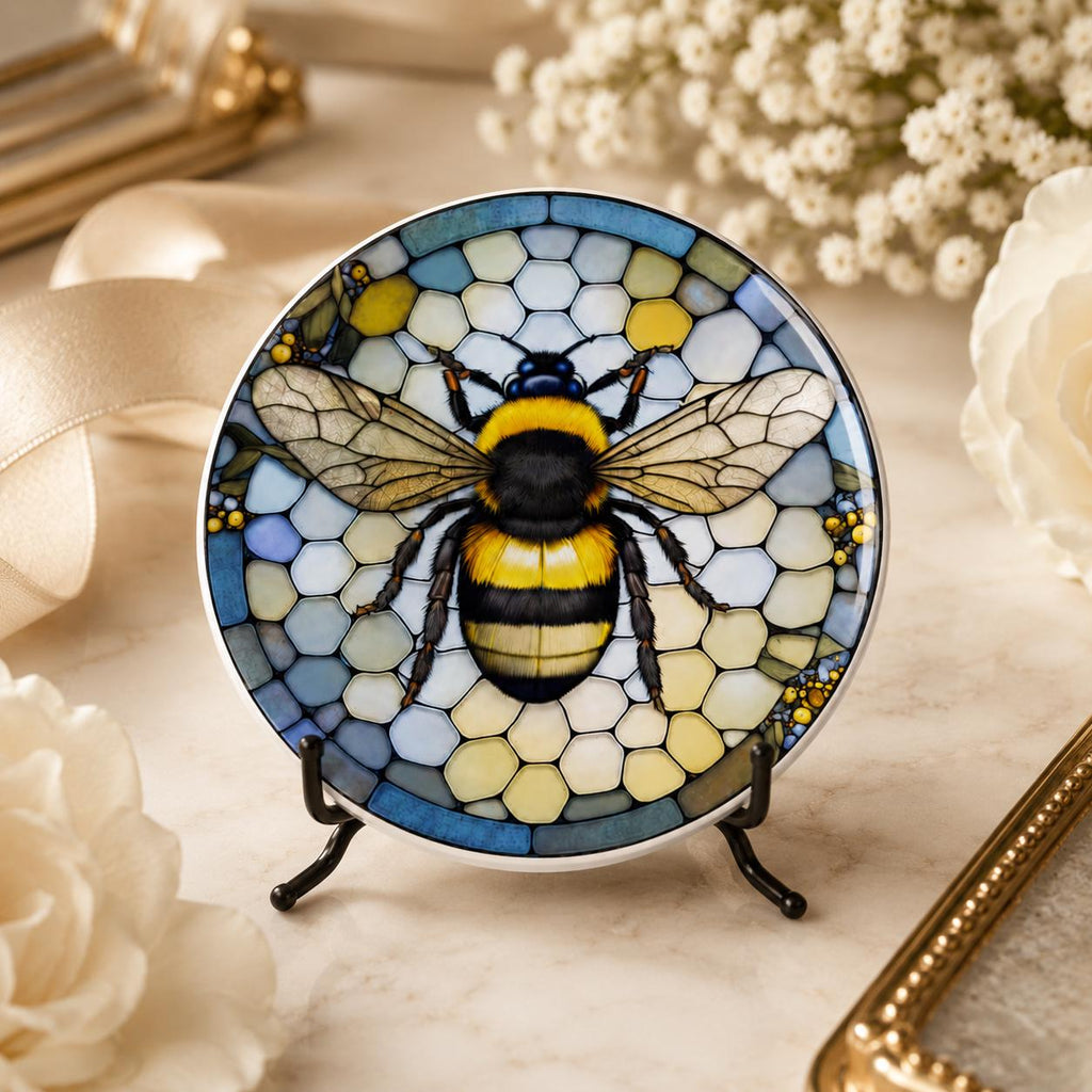 Bumblebee Ceramic Coaster, Garden-Inspired Bee Art, Nature Lover Gift