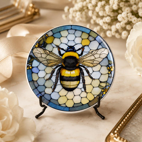 Bumblebee Ceramic Coaster, Garden-Inspired Bee Art, Nature Lover Gift