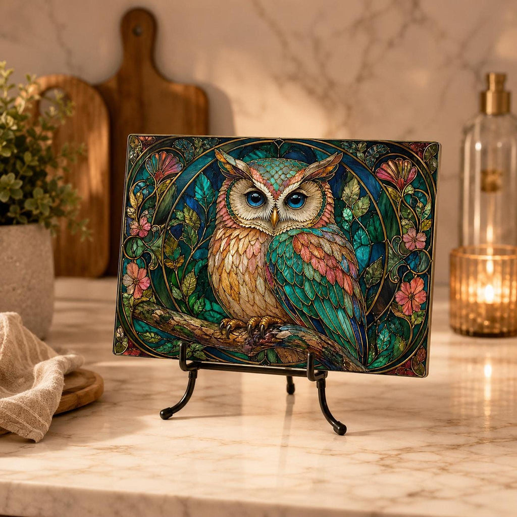 Owl Cutting Board, Stained Glass Inspired Charcuterie Tray