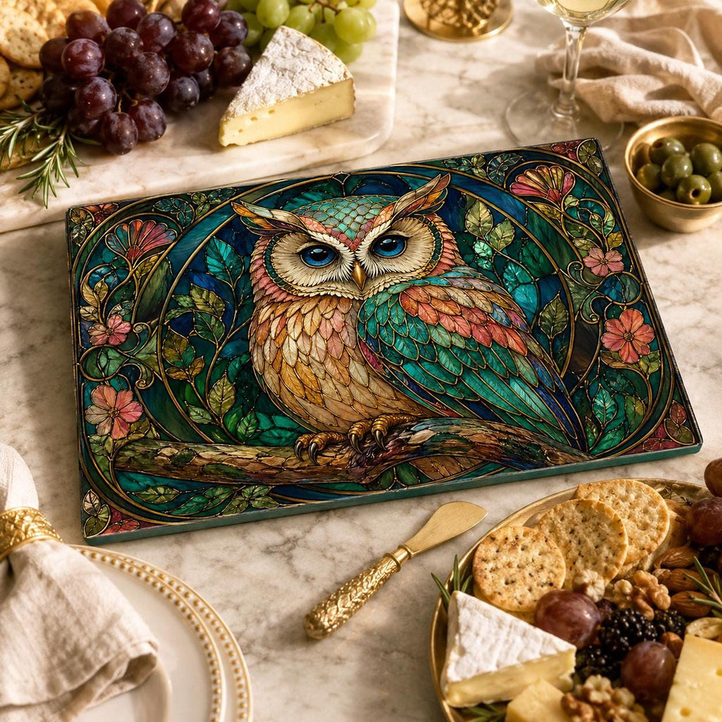Owl Cutting Board, Stained Glass Inspired Charcuterie Tray
