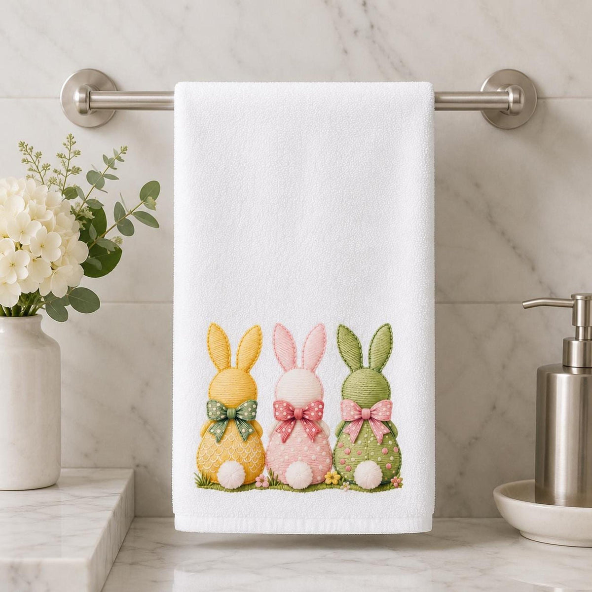 Bunny Hand Towel for Spring Decor, Adorable Easter Home Accent