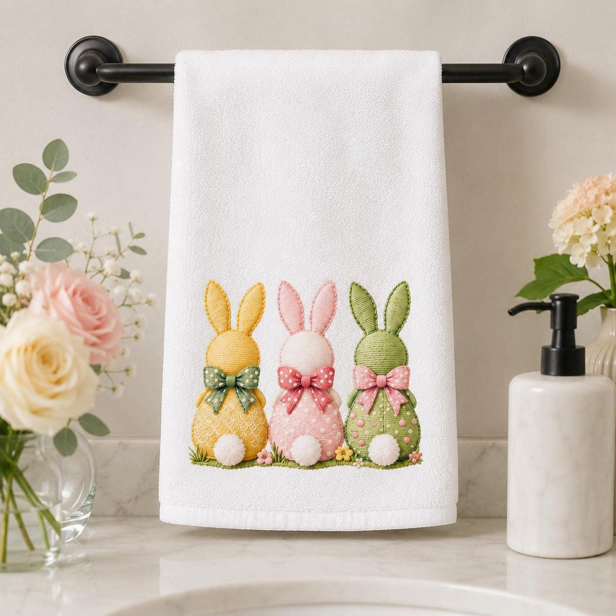 Bunny Hand Towel for Spring Decor, Adorable Easter Home Accent