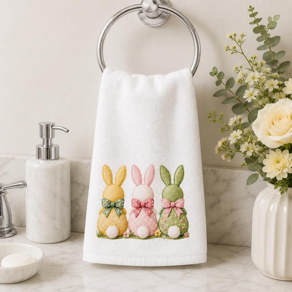 Bunny Hand Towel for Spring Decor, Adorable Easter Home Accent