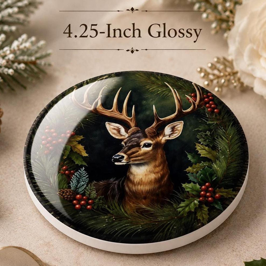Holiday Deer Coaster, Ceramic Christmas Desk Decor with Cork Backing