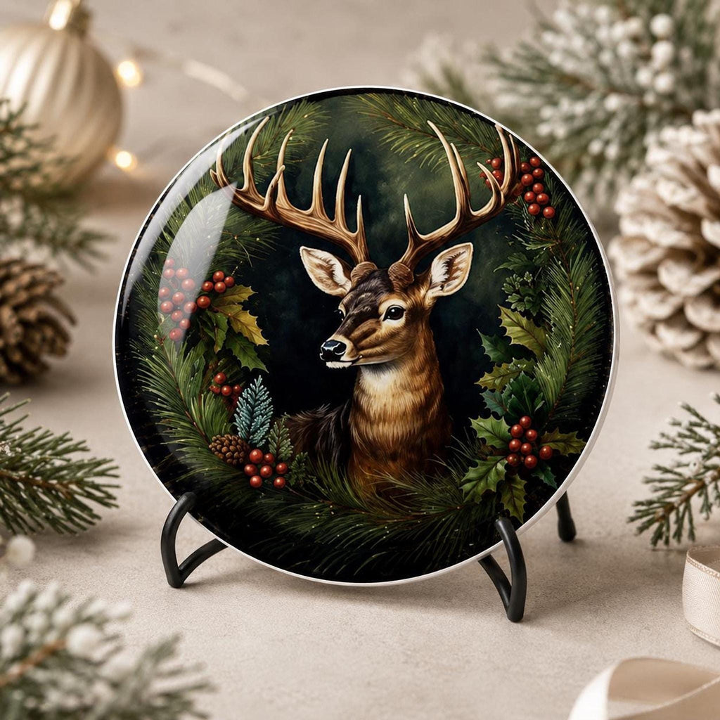 Holiday Deer Coaster, Ceramic Christmas Desk Decor with Cork Backing