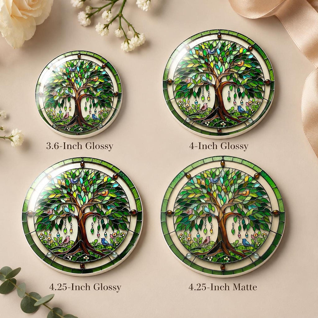 Tree Of Life Ceramic Coaster, Botanical Bird Design with Glossy or Matte Finish