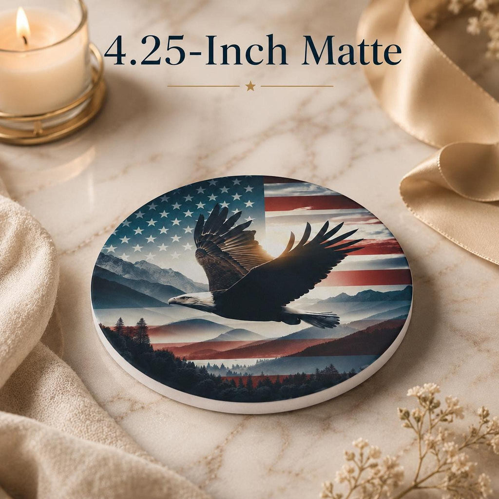 Patriotic Coaster with Eagle Design, American Flag Ceramic Drink