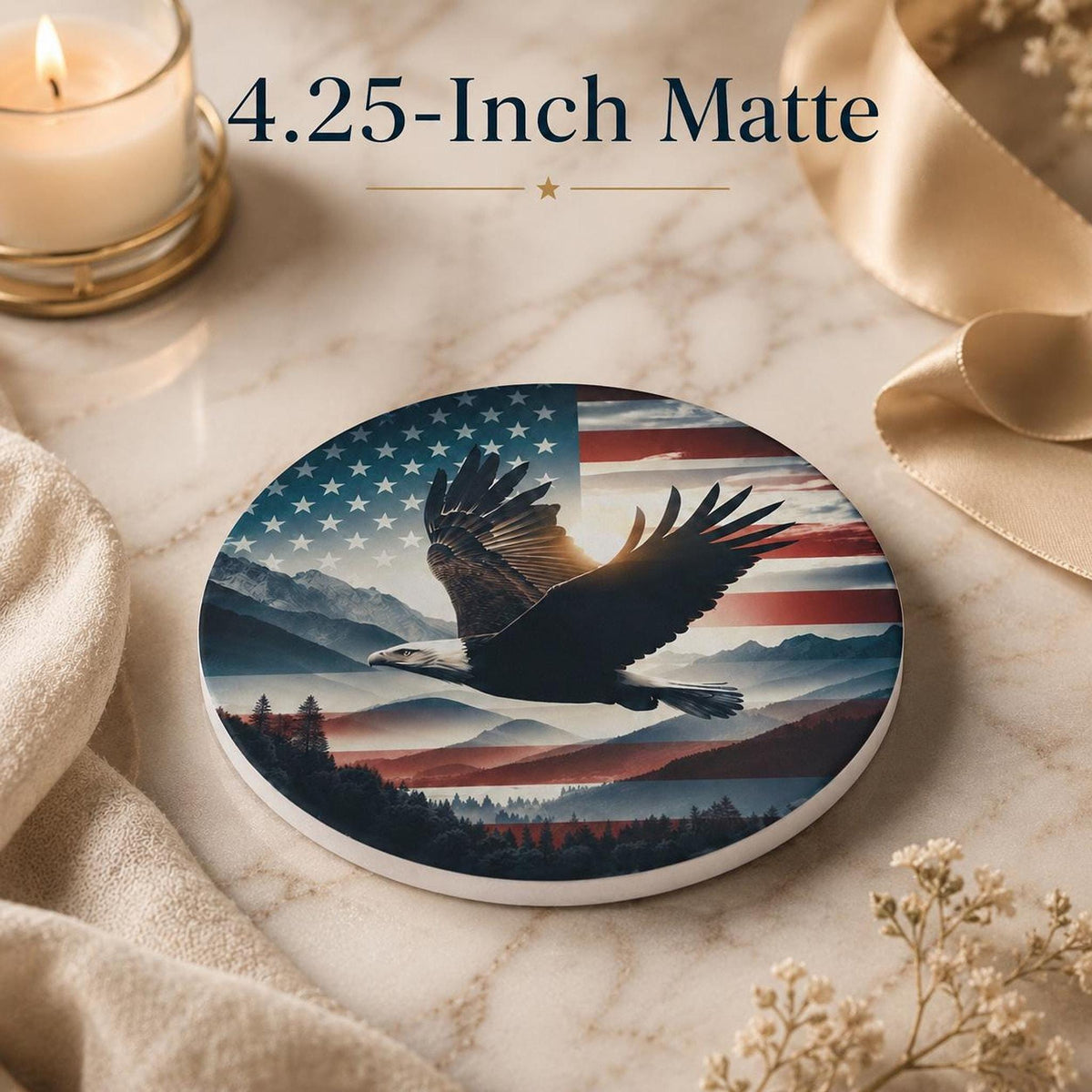 Patriotic Coaster with Eagle Design, American Flag Ceramic Drink