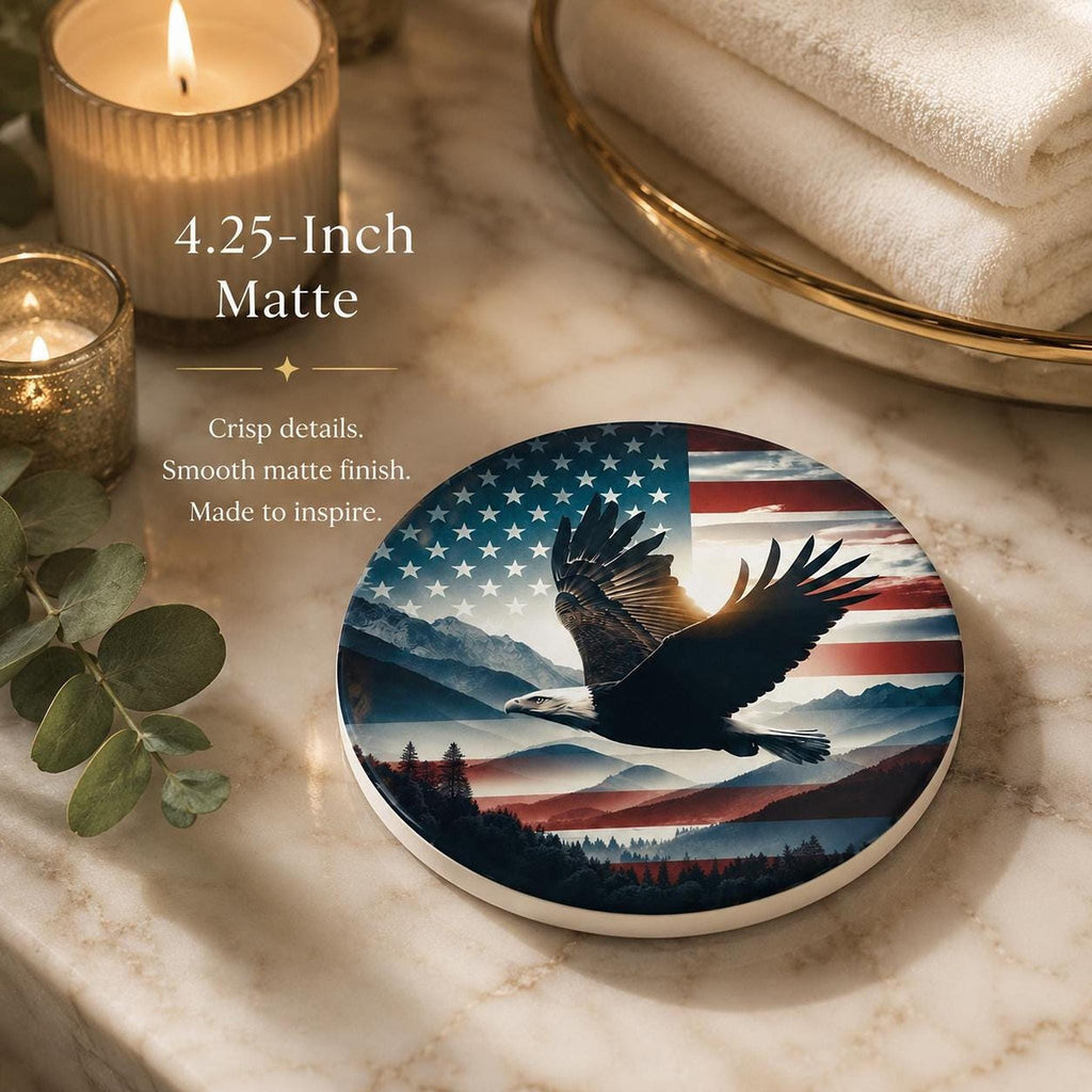 Patriotic Coaster with Eagle Design, American Flag Ceramic Drink