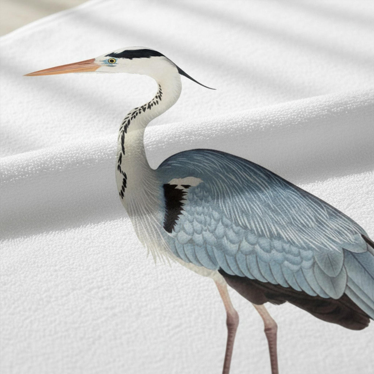 Blue Heron Towel, Elegant Bird Design on Soft Cotton Terrycloth