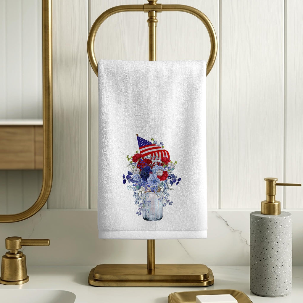 Patriotic Towel with Floral Design, Americana Fingertip for Bath