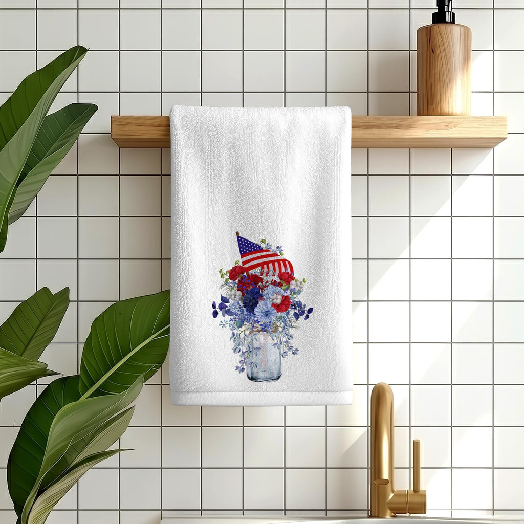 Patriotic Towel with Floral Design, Americana Fingertip for Bath