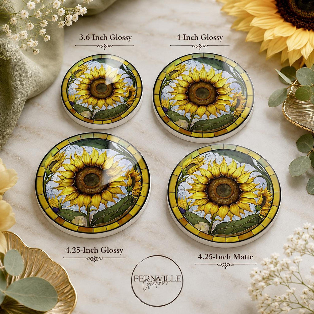 Sunflower Coaster, Round Ceramic Mat with Bright Botanical Design