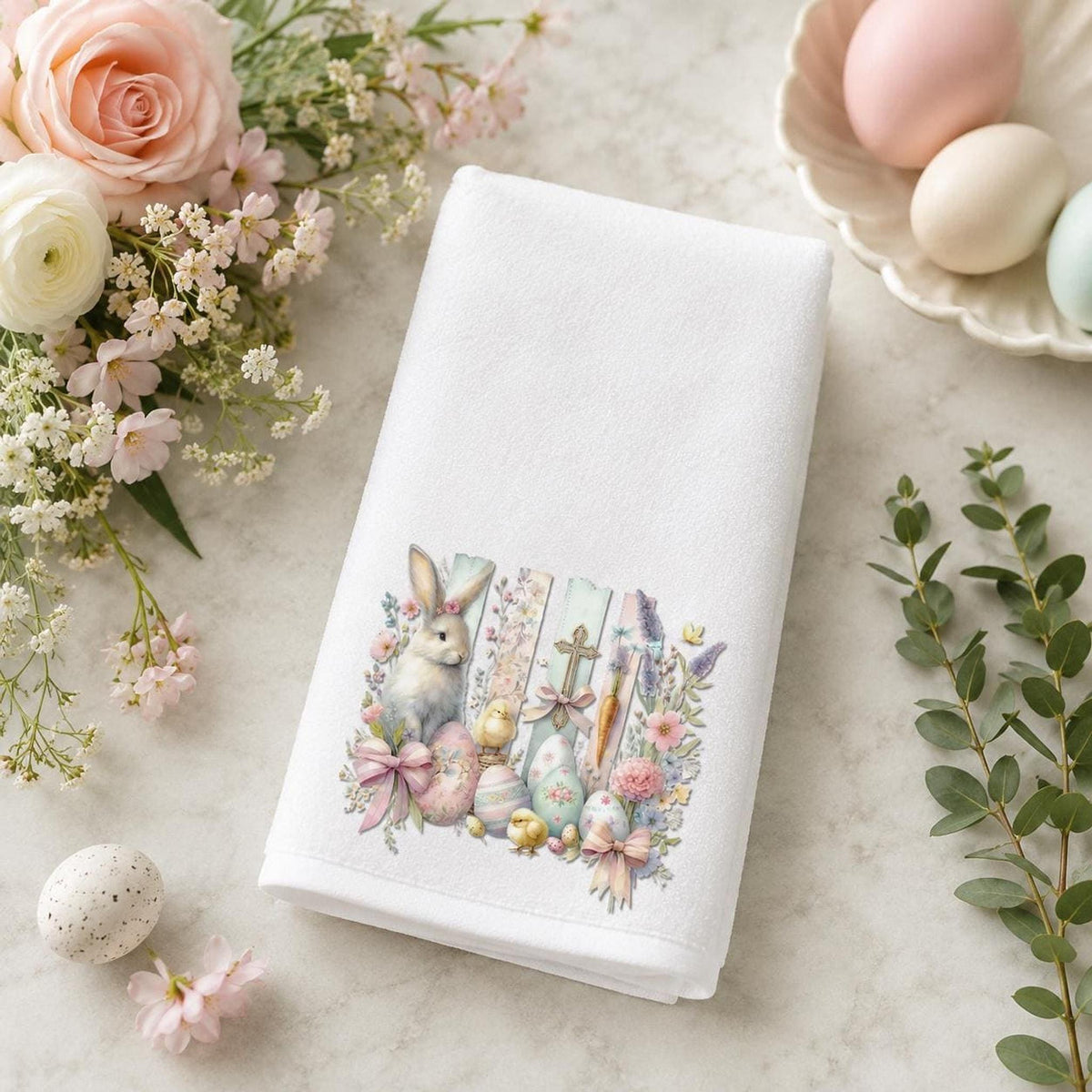 Easter Towel with Bunny Design, Spring Fingertip for Guest Bath