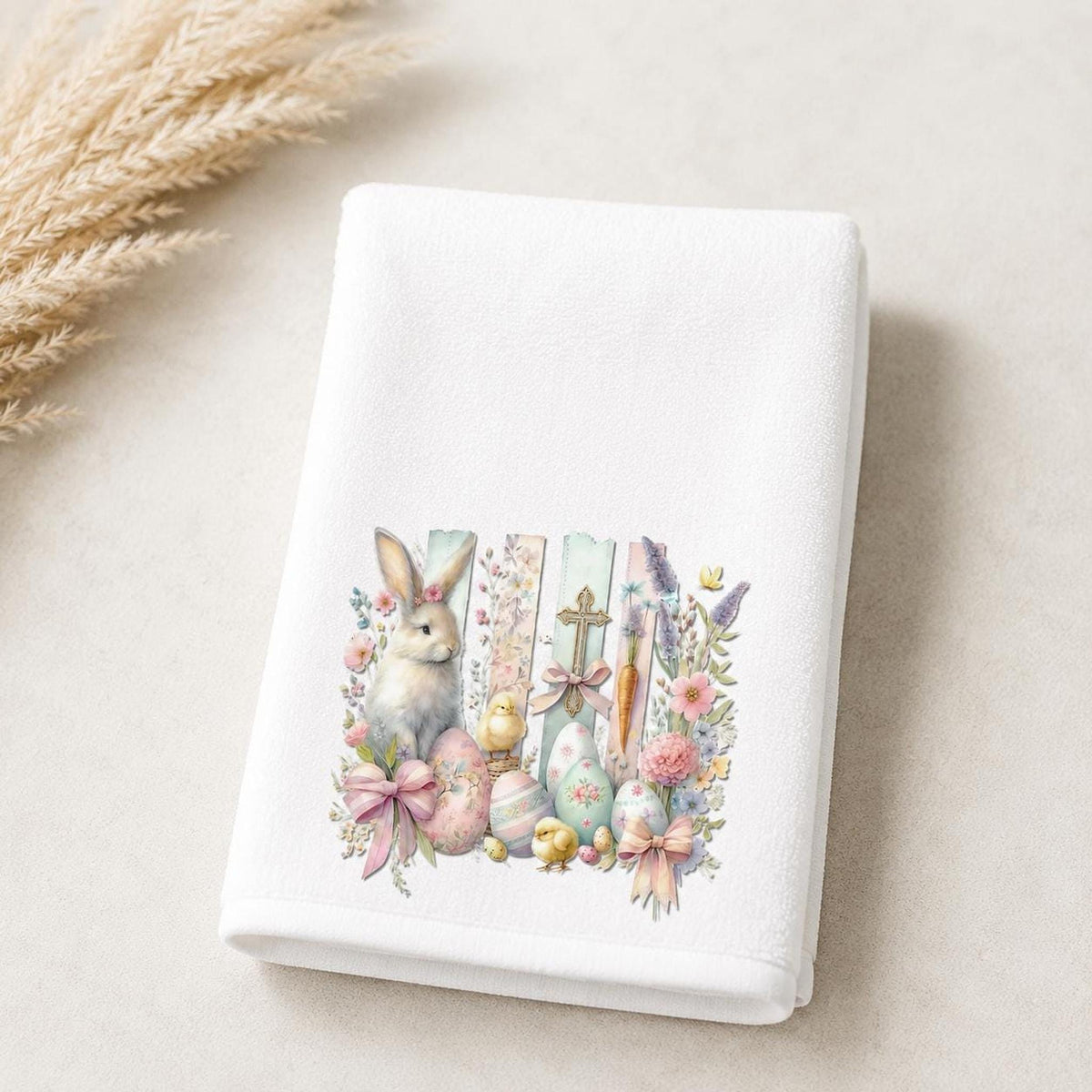 Easter Towel with Bunny Design, Spring Fingertip for Guest Bath