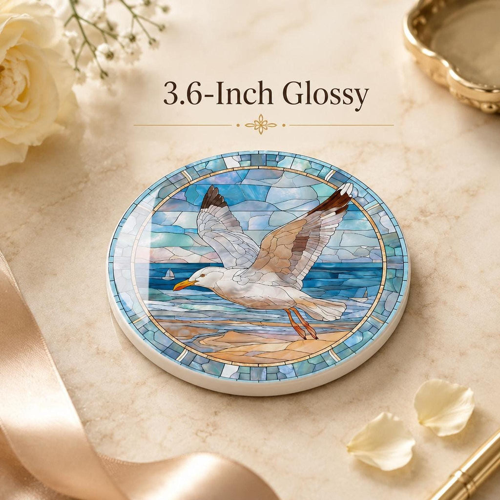 Seagull Coaster, Coastal Ceramic Art Design with Glossy Finish