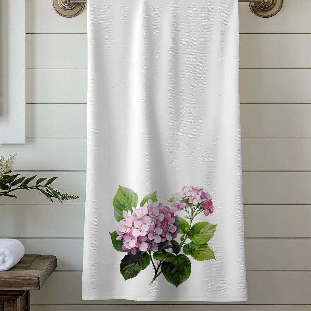 Pink Hydrangea Towel, Floral Bathroom Decor with Soft Cotton Terrycloth