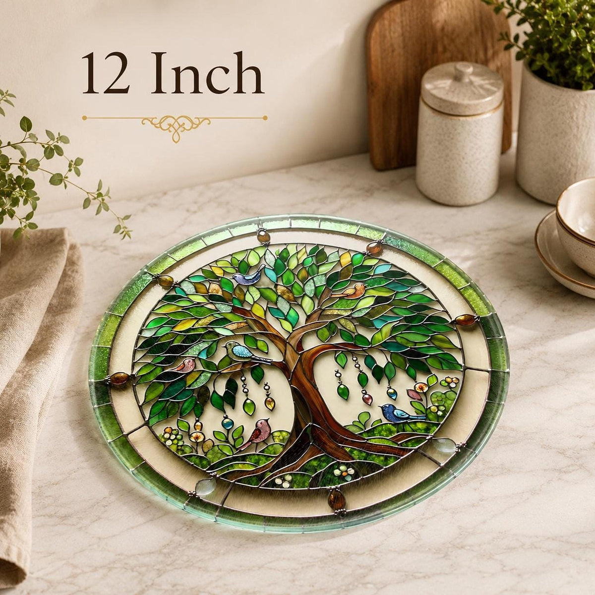 Tree of Life Glass Cutting Board, Round Charcuterie in Tempered