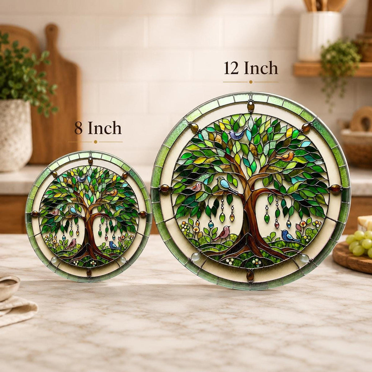 Tree of Life Glass Cutting Board, Round Charcuterie in Tempered