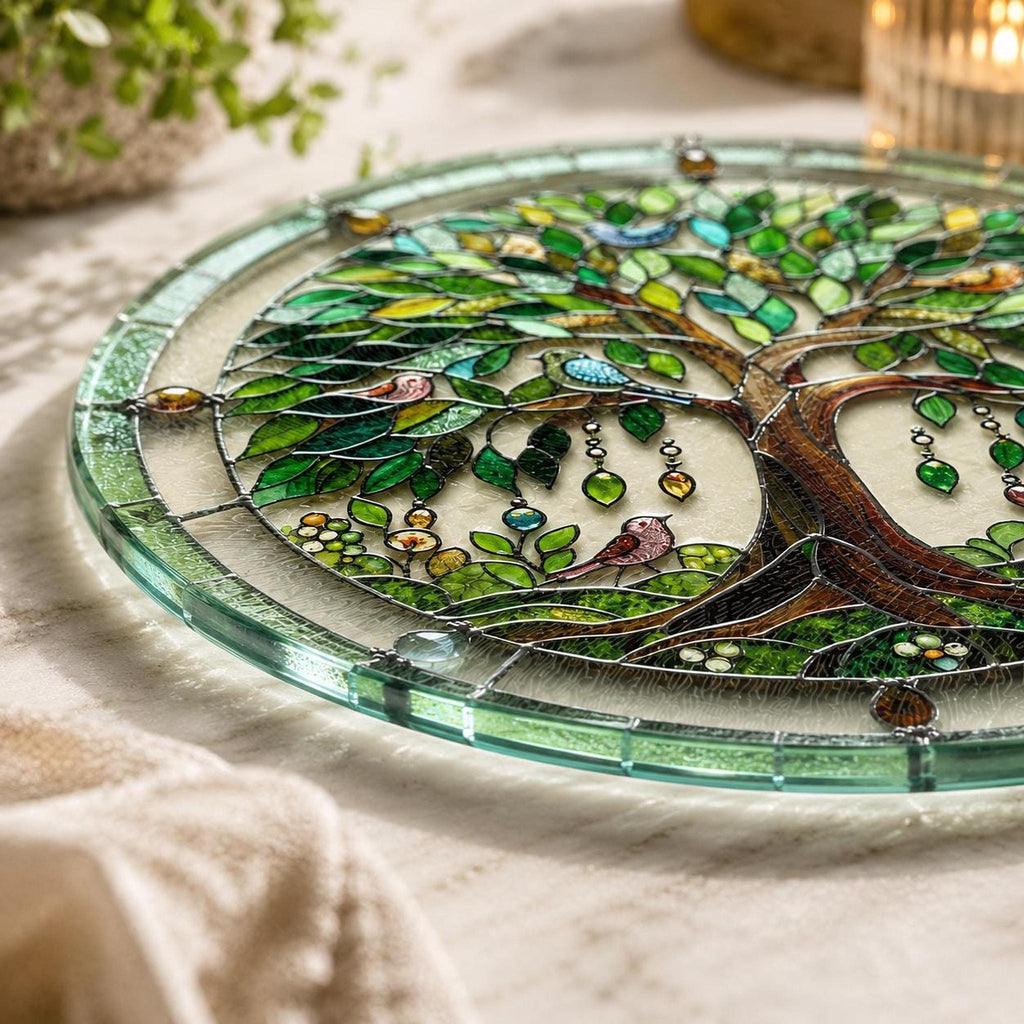 Tree of Life Glass Cutting Board, Round Charcuterie in Tempered