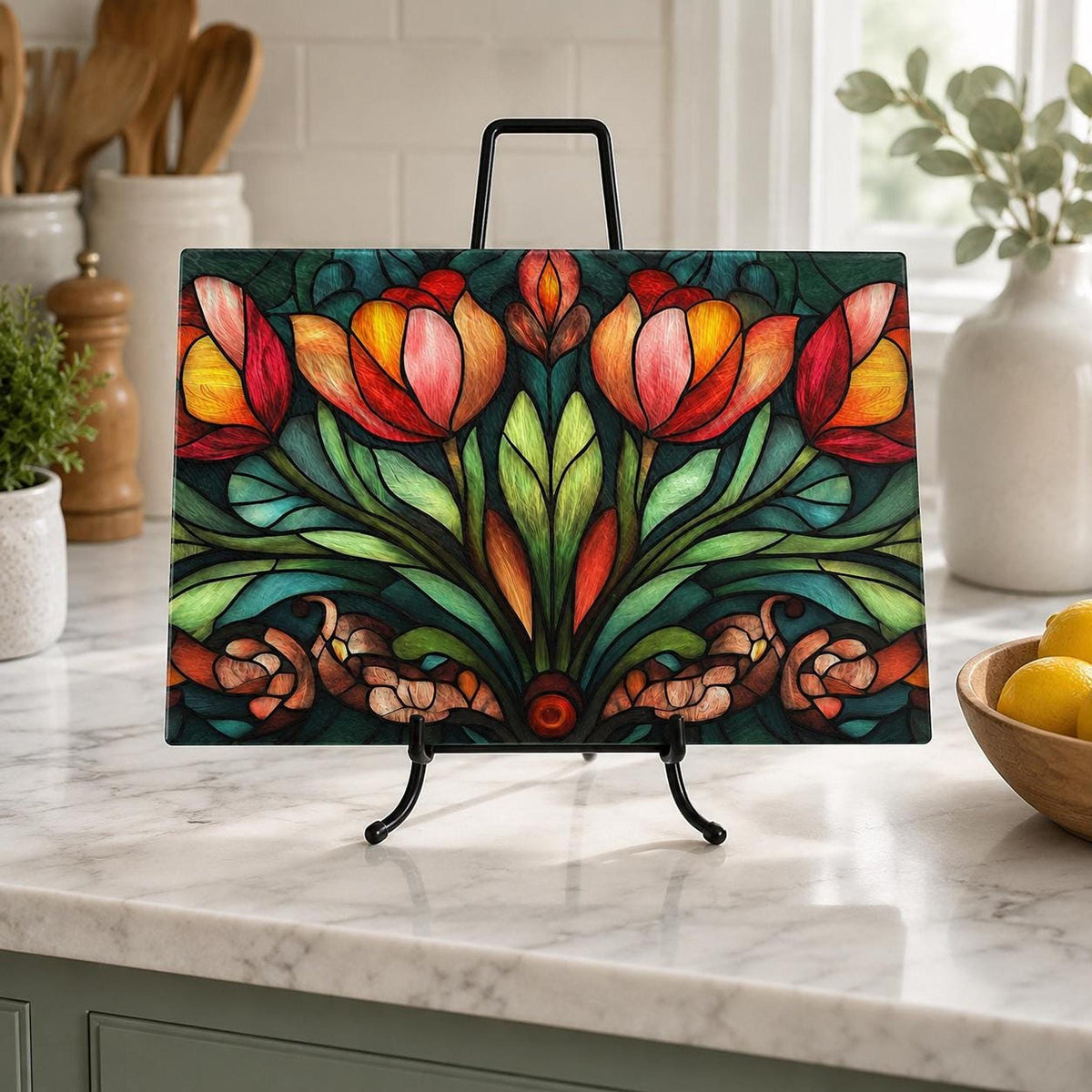 Colorful Floral Board, Tempered Glass Cutting and Charcuterie Tray
