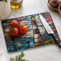 Lighthouse Glass Cutting Board, Coastal Serving Tray with Nautical Design
